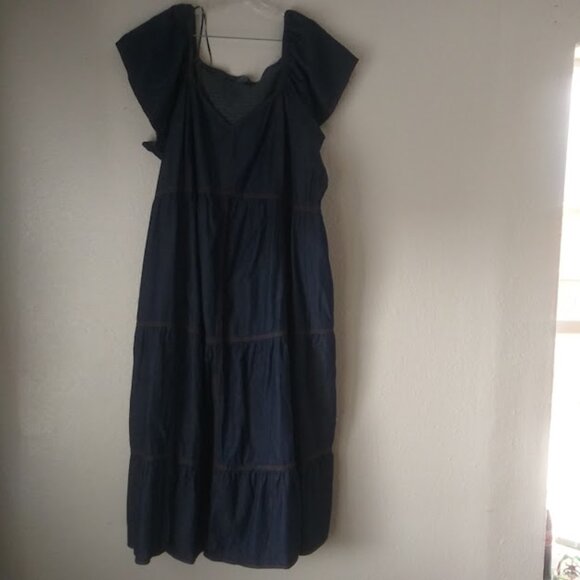 Terra & Sky Jean flutter sleeve midi women's size 4X dress - Picture 1 of 15